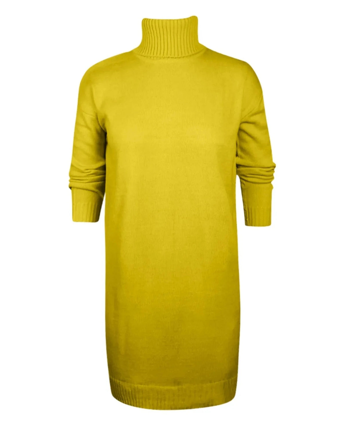Turtleneck Knit Sweater Dress with Long Sleeves and Ribbed Hem