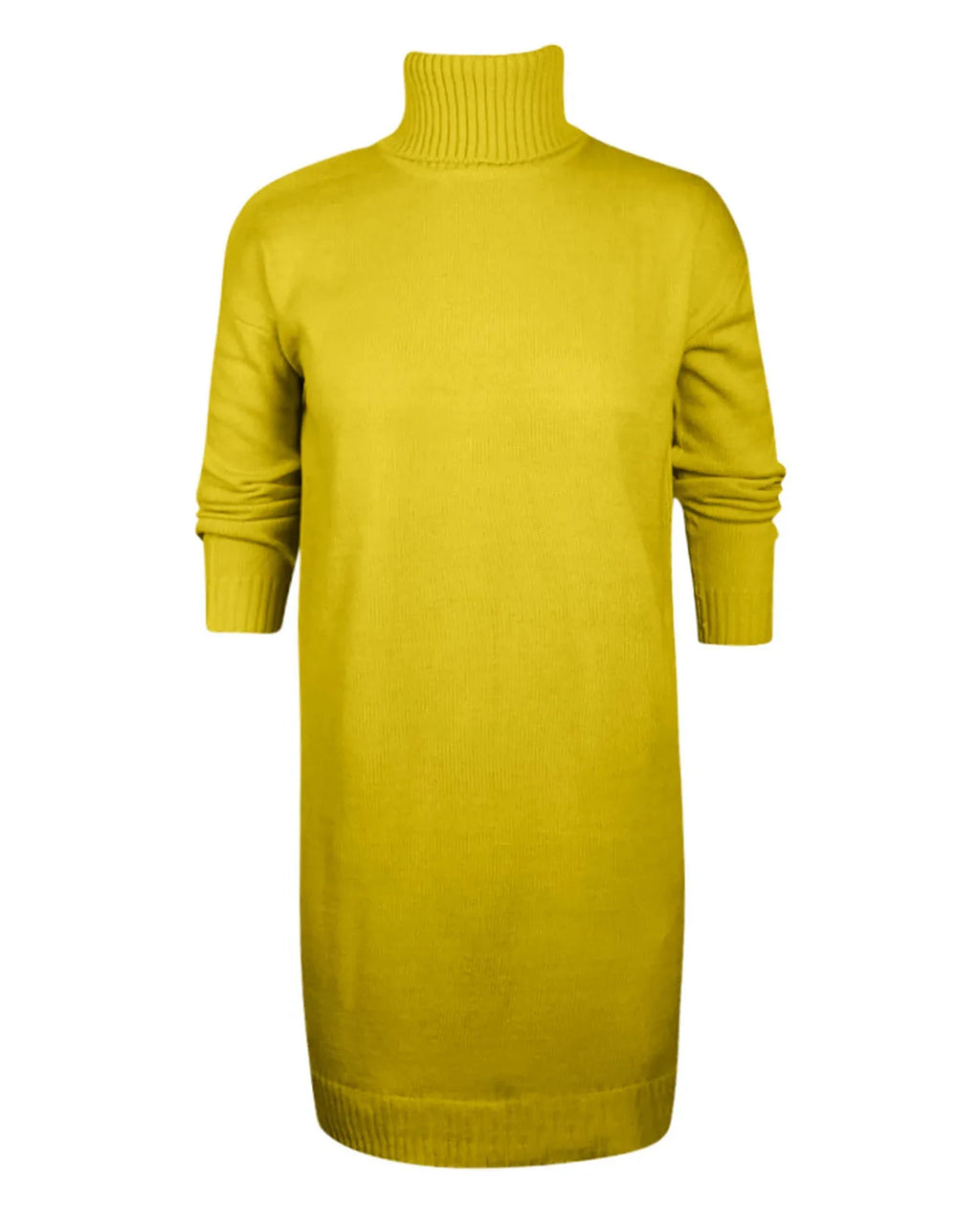Turtleneck Knit Sweater Dress with Long Sleeves and Ribbed Hem