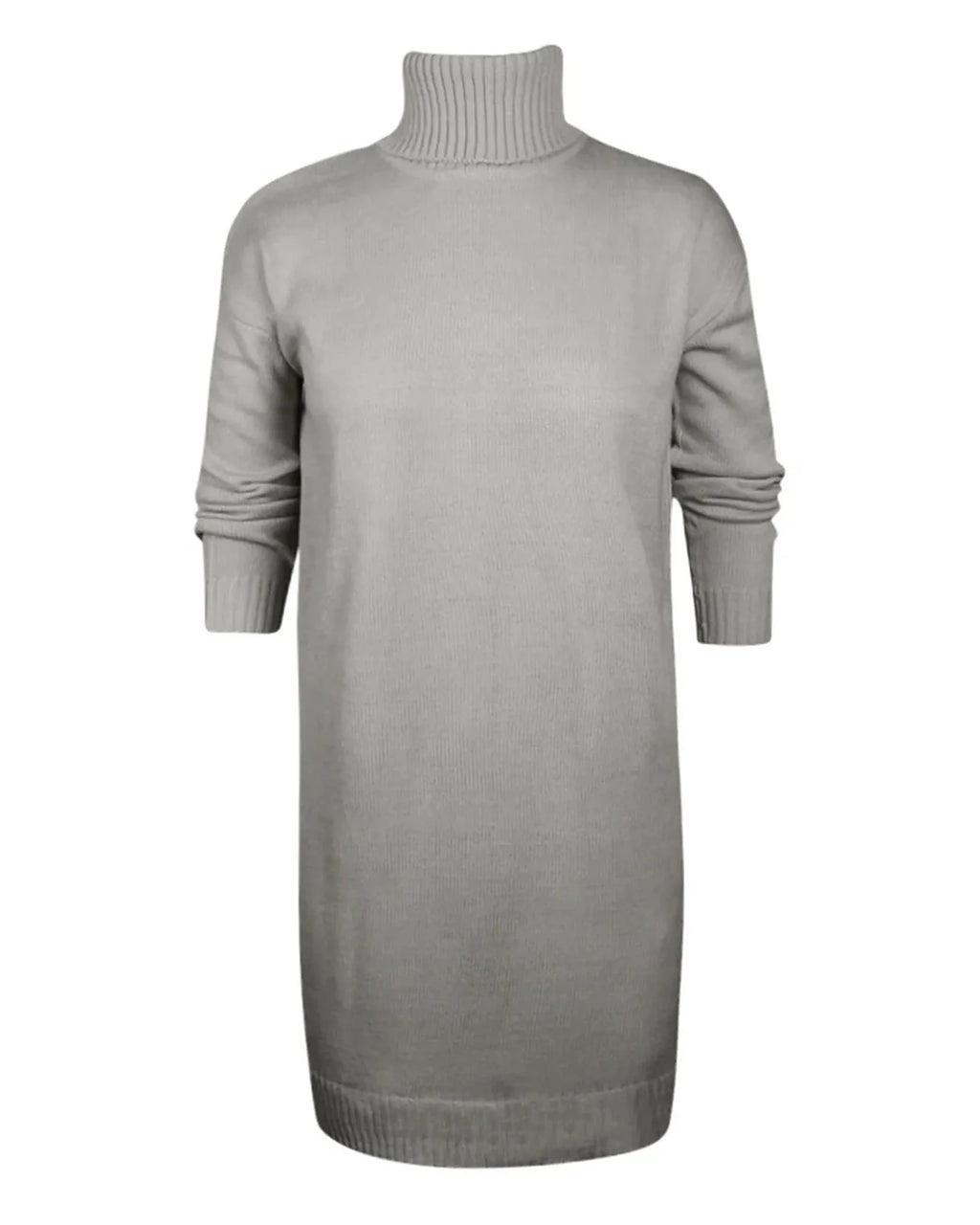 Turtleneck Knit Sweater Dress with Long Sleeves and Ribbed Hem