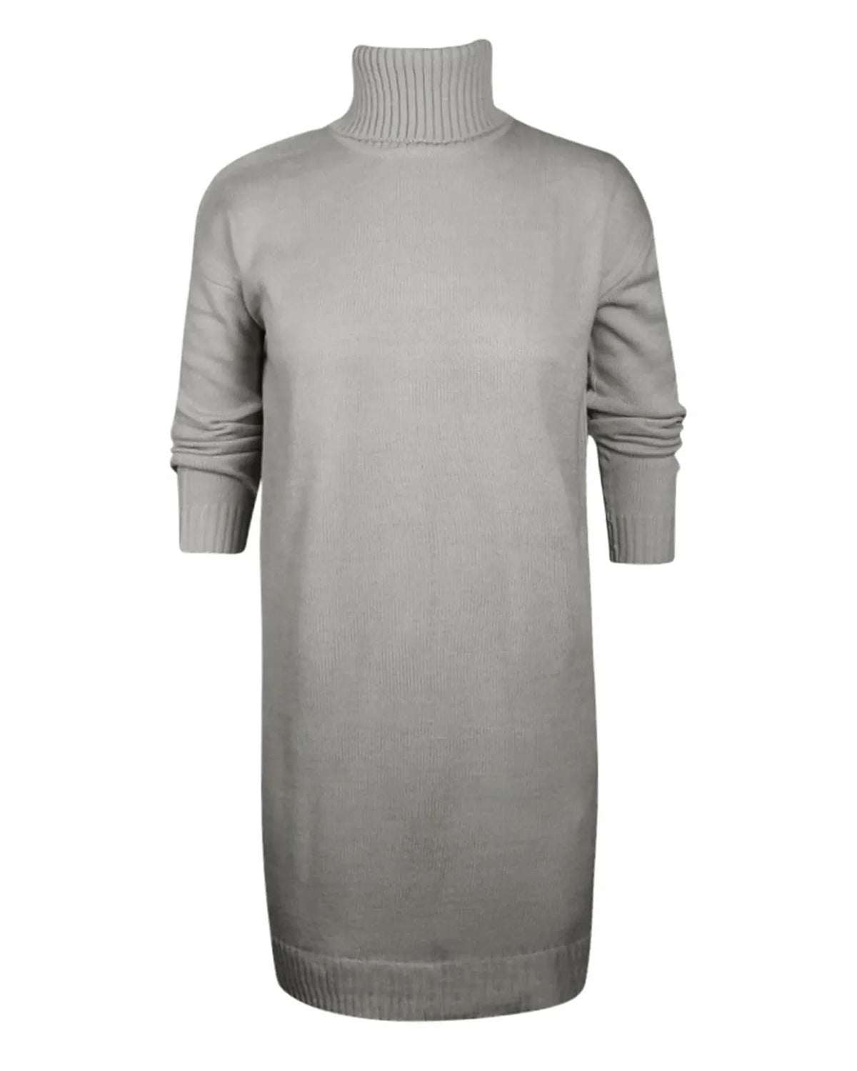 Turtleneck Knit Sweater Dress with Long Sleeves and Ribbed Hem