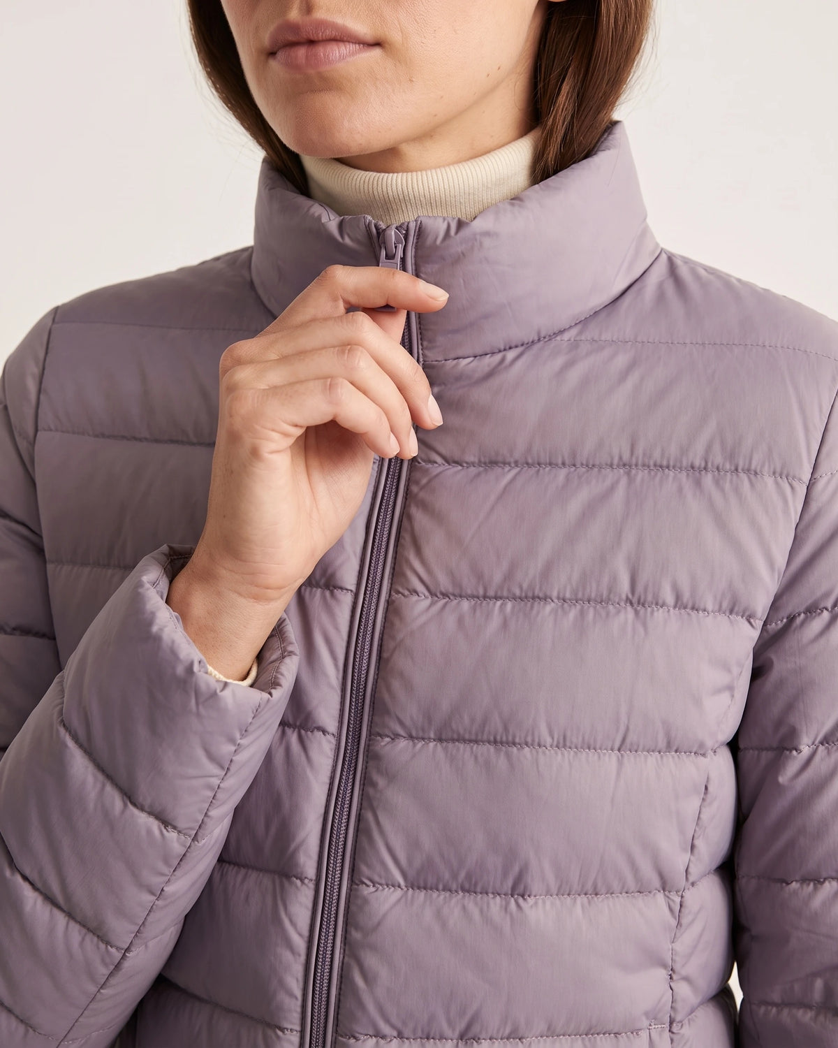 Women's Puffer Jacket with Stand Collar and Zippered Side Pockets