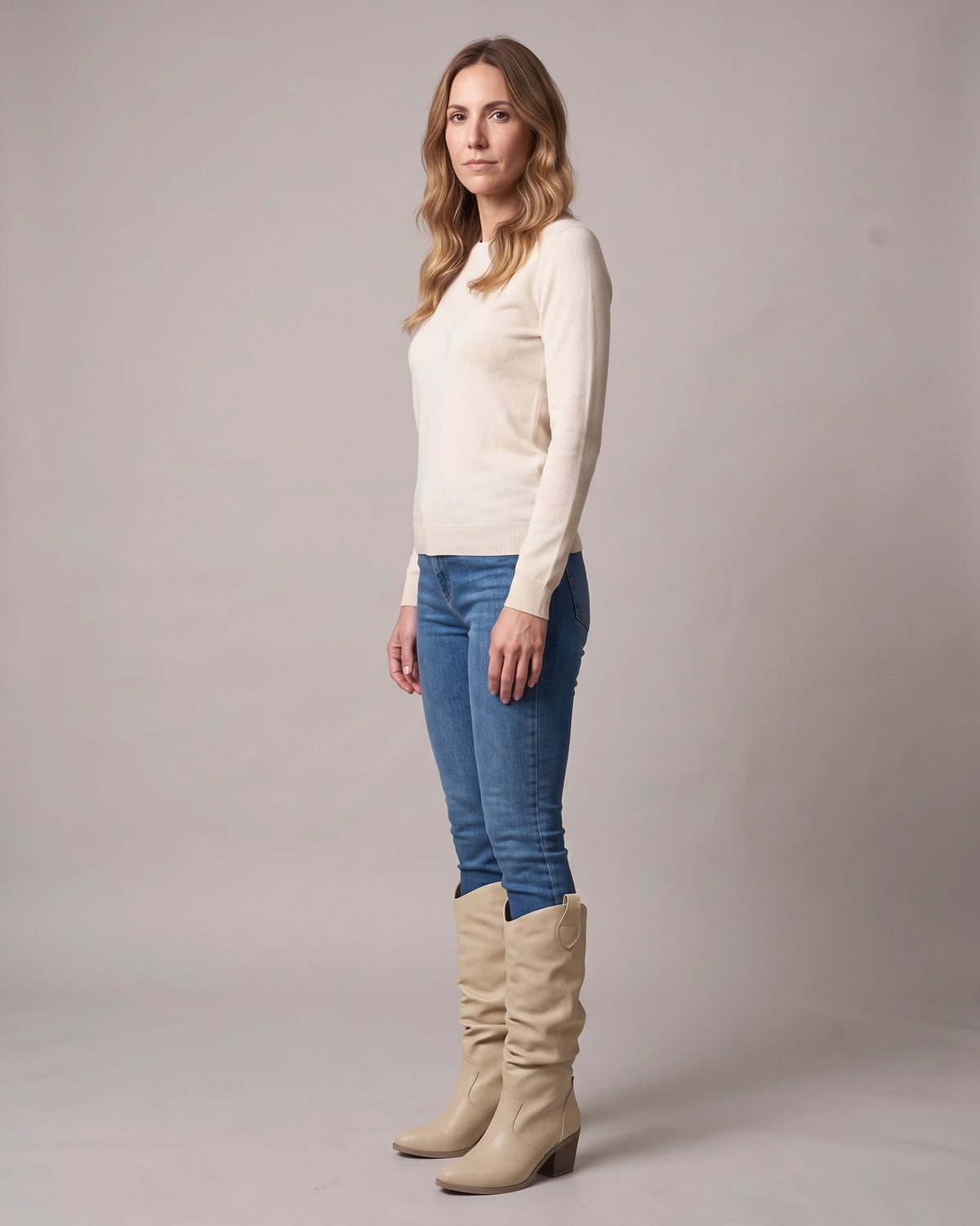 Women's Wide Calf Slouchy Cowboy Boots with Pointed Toe and Stacked Block Heel